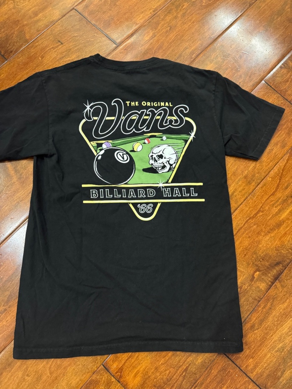 Vans Men’s S Black Billiard Hall Graphic Tee with Green Accent